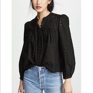 Madewell Tie Eyelet Peasant Top XS NWT